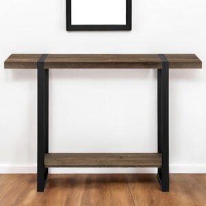 47" Brown and Black Wood and Metal Distressed Sled Console Table With Shelf