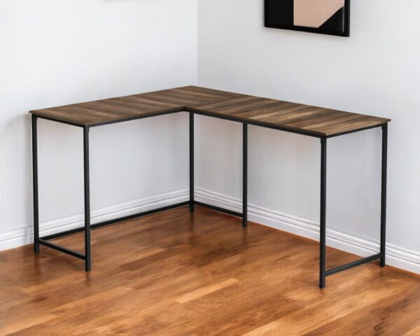 58" Brown and Black Wood and Metal Corner Computer Desk
