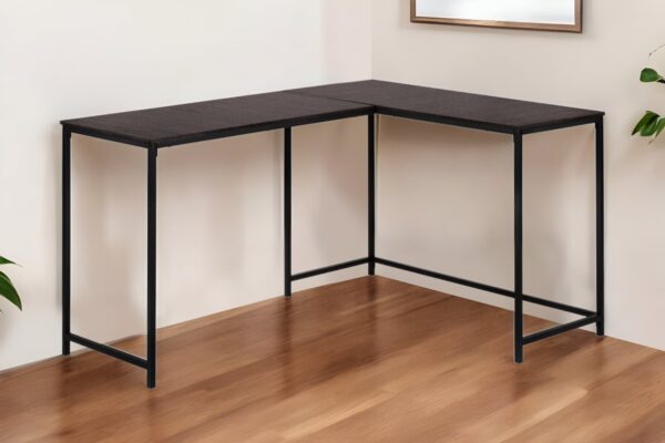 58" Espresso and Black L Shape Computer Desk