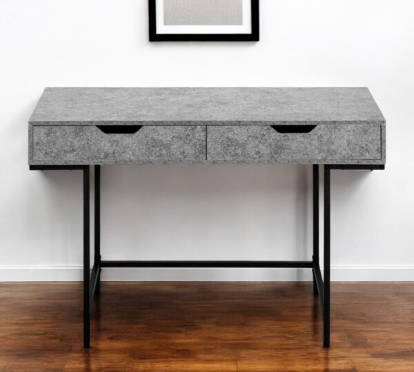 47" Gray and Black Wood and Metal H-Shape Computer Desk With Two Drawers