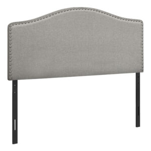 Gray Linen Blend Upholstered Arched Full Headboard With Nail Head Trim