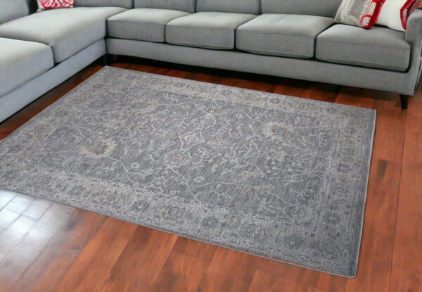 9' X 12' Blue Gray Southwestern Floral Stain Resistant Area Rug - Image 2