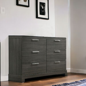 59" Gray Solid and Manufactured Wood Six Drawer Double Dresser