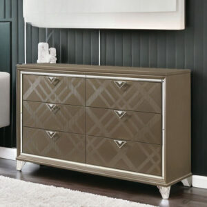 66" Champagne Solid and Manufactured Wood Six Drawer Double Dresser