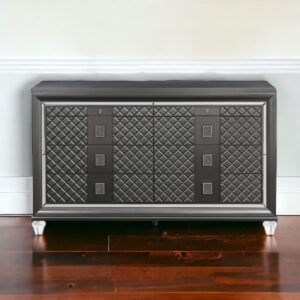65" Gray Solid and Manufactured Wood Eight Drawer Double Dresser
