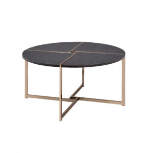 35" Black and Champagne Metal Round Cross Legs Coffee Table