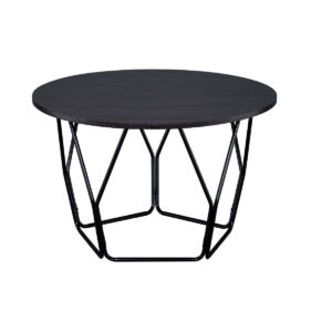 32" Espresso and Black Metal Round Abstract Coffee Table