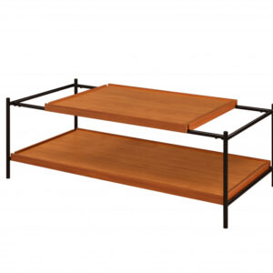 48" Brown and Black Metal Coffee Table With Shelf