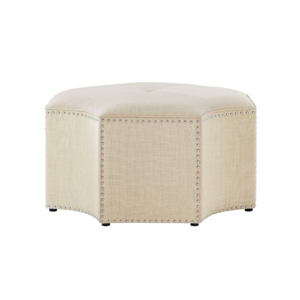 33" Beige Linen Specialty Cocktail Ottoman