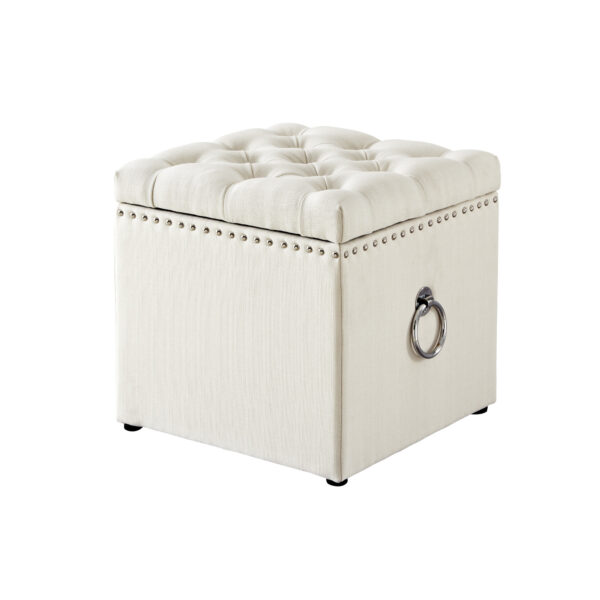 18" White Linen And Black Tufted Storage
