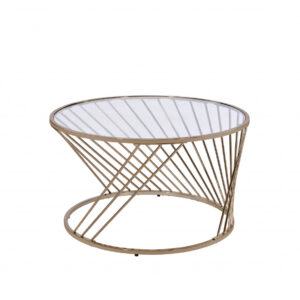 32" Clear and Champagne Glass And Metal Round Frame Coffee Table