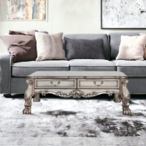 57" Bone Wood Coffee Table With Two Drawers