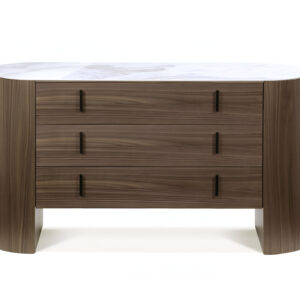 55" Walnut Marble Solid And Manufactured Wood Three Drawer Dresser
