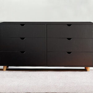 59" Black Scoop Handle Six Drawer Double Dresser