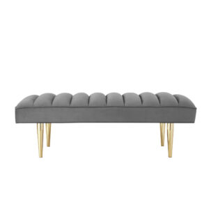 53" Light Gray And Gold Upholstered Velvet Bench