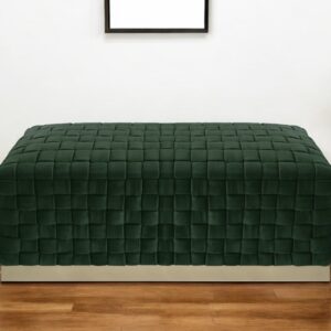 40" Hunter Green and Gold Velvet Upholstered Bench