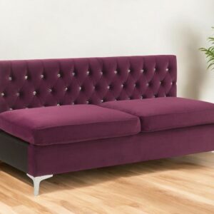 69" Burgundy Velvet Modular Sofa With Silver Legs