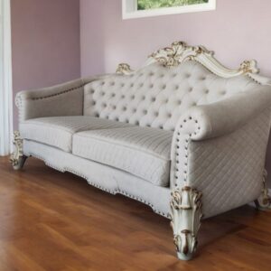 89" Ivory Velvet Sofa And Toss Pillows With Pearl Legs