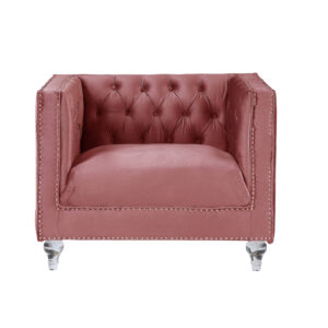 39" Pink and Black Velvet Tufted Arm Chair