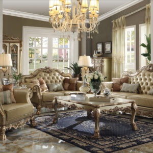 45" Ivory and Gold Faux Leather Tufted Arm Chair And Toss Pillows