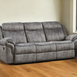 87" Gray Velvet Reclining USB Sofa With Black Legs