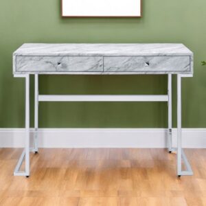42" White Writing Desk With Two Drawers