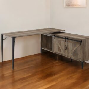 65" Brown and Black L Shape Writing Desk