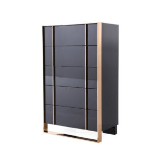 33" Black Gold Manufactured Wood + Solid Wood Stainless Steel Five Drawer Chest