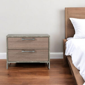 20" Brown And Gray Solid and Manufactured Wood Two Drawer Nightstand