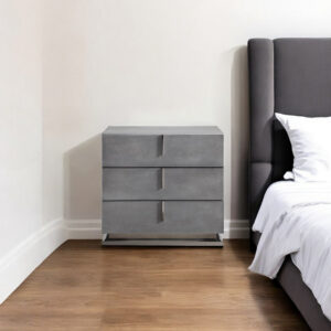 22" Gray Solid and Manufactured Wood Three Drawer Nightstand