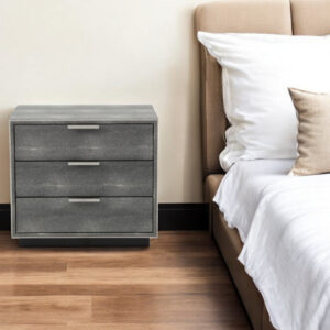 22" Gray Solid and Manufactured Wood Shagreen Three Drawer Nightstand