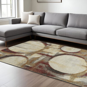 8' X 11' Brick Ivory and Gold Geometric Area Rug