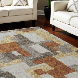 8' X 11' Grey And Brown Geometric Area Rug