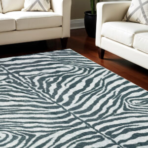 8' X 10' Grey Zebra Print Shag Handmade Non Skid Area Rug