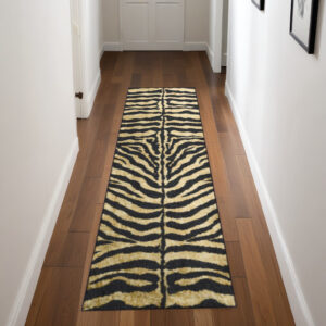 8' Gold Animal Print Shag Handmade Runner Rug