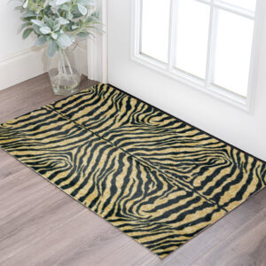 3' X 5' Black and Gold Animal Print Shag Handmade Non Skid Area Rug