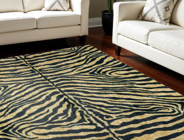 5' X 8' Black and Gold Animal Print Shag Handmade Non Skid Area Rug