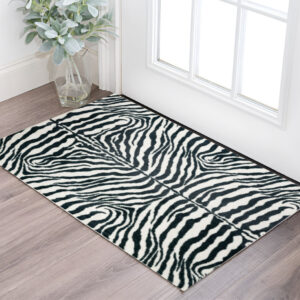 3' X 5' Black and White Zebra Print Shag Handmade Non Skid Area Rug