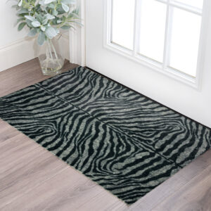 3' X 5' Black and Gray Zebra Print Shag Handmade Non Skid Area Rug