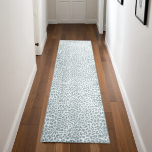 2' X 8' Grey Leopard Print Shag Handmade Non Skid Runner Rug