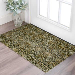 3' X 5' Black and Gold Leopard Print Shag Handmade Non Skid Area Rug