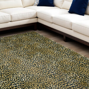 8' X 10' Black and Gold Leopard Print Shag Handmade Non Skid Area Rug