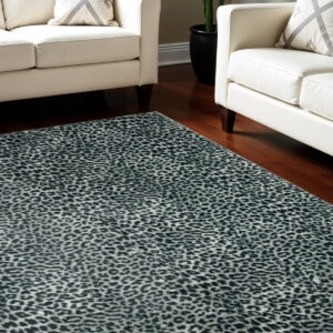 5' X 8' Black and Gray Leopard Print Shag Handmade Non Skid Area Rug