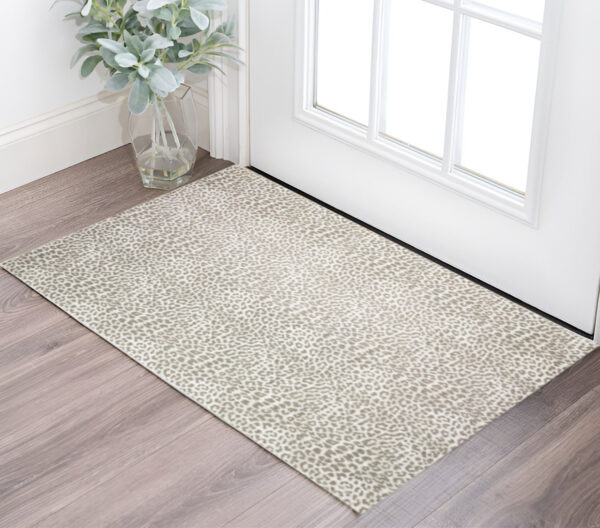 3' X 5' Beige and Cream Leopard  Print Shag Handmade Non Skid Area Rug