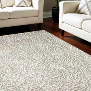 5' X 8' Beige and Cream Leopard  Print Shag Handmade Non Skid Area Rug