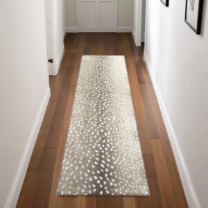 2' X 8' Beige Gazelle Print Shag Handmade Non Skid Runner Rug