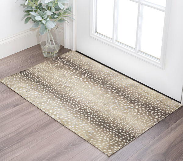 3' X 5' Beige Gazelle Print Shag Handmade Non Skid Area Rug