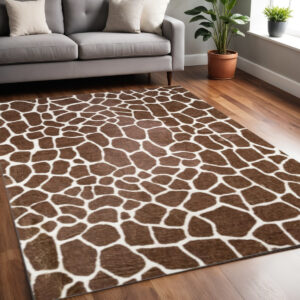 5' X 8' Brown Animal Print Shag Non Skid Area Rug