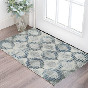 3' X 5' Blue and Ivory Geometric Area Rug