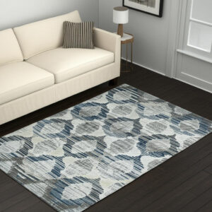 5' X 8' Blue and Ivory Geometric Area Rug